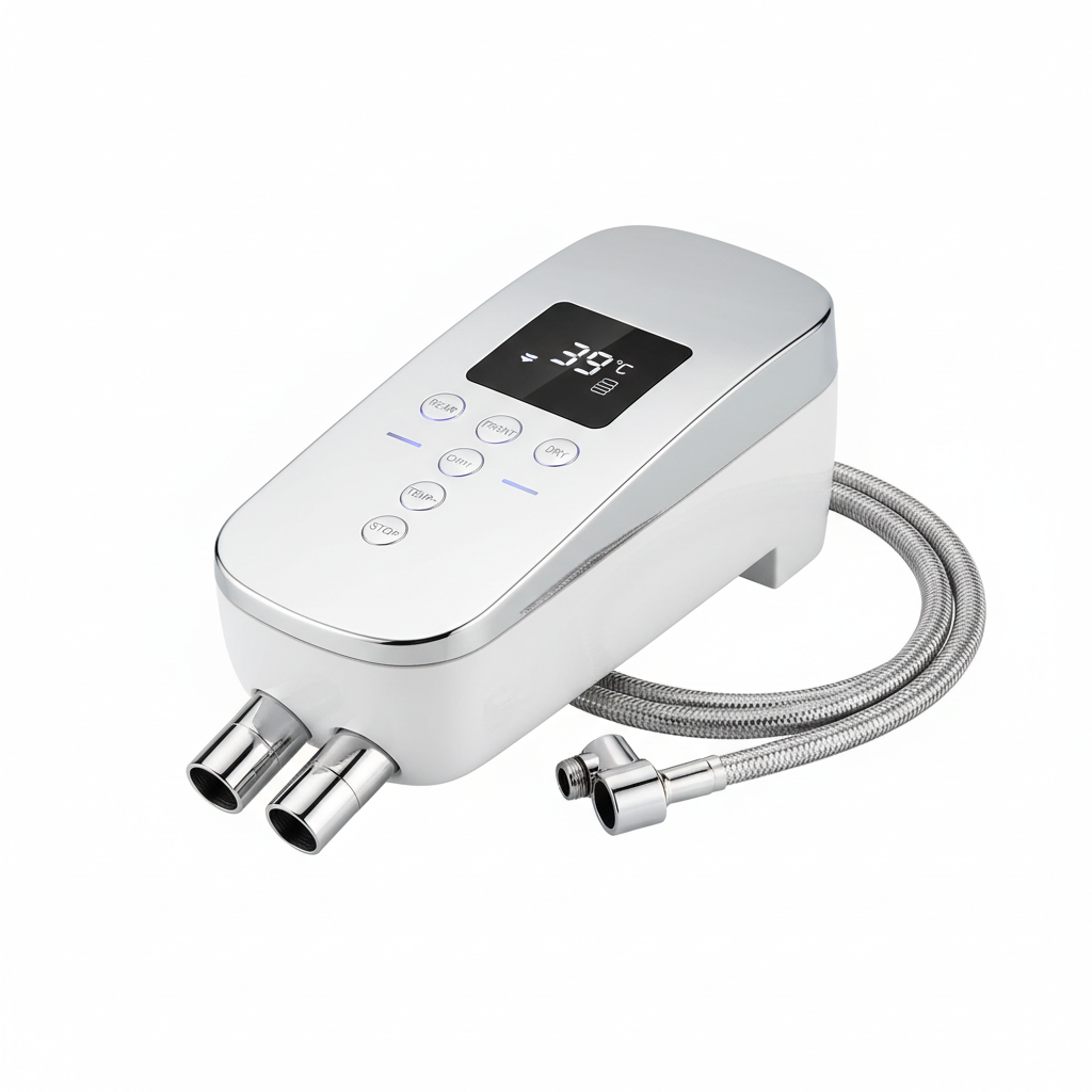 Dual nozzle chrome heated bidet attachment with LED temperature display