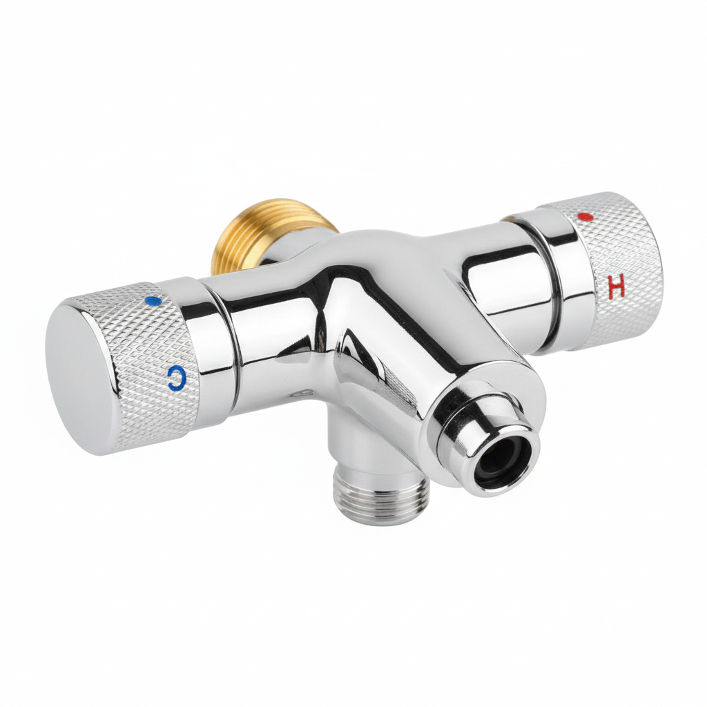 Bidet mixing valve with dual temperature control in brass with chrome finish