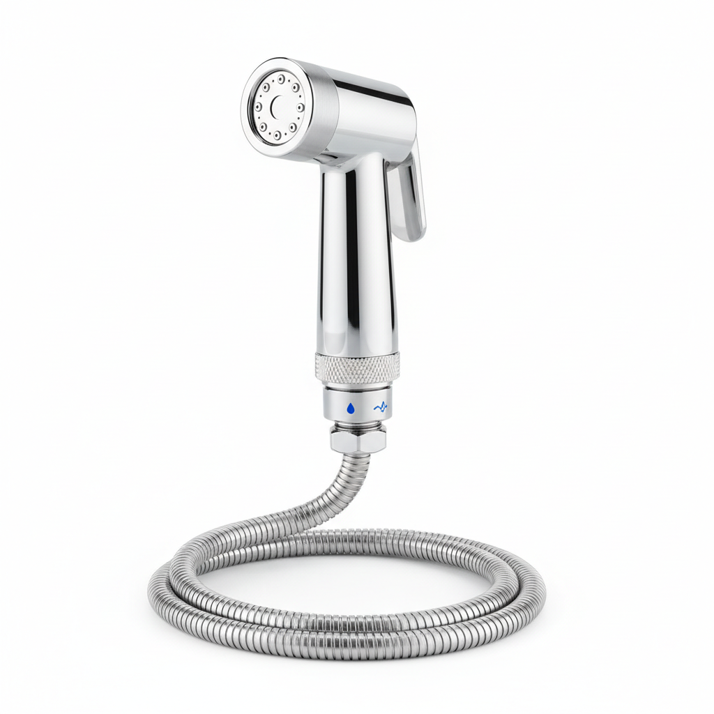 Premium bidet attachment sprayer with chrome finish and adjustable water pressure control